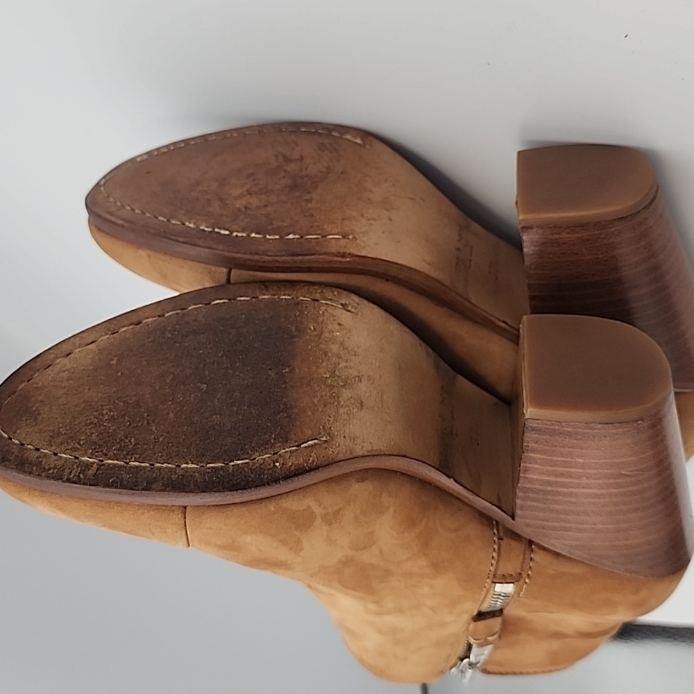 RAG & BONE Camel Nubuck Suede Double Zippered Ankle Boots w/Western Style Heel - Picture 6 of 7
